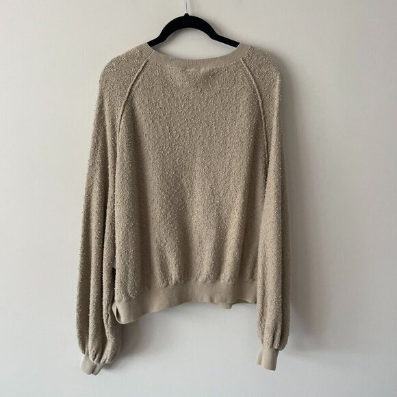 Free People Found My Friend Knit Balloon Sleeve Casual Pullover Sweater Cream XS - Picture 3 of 9